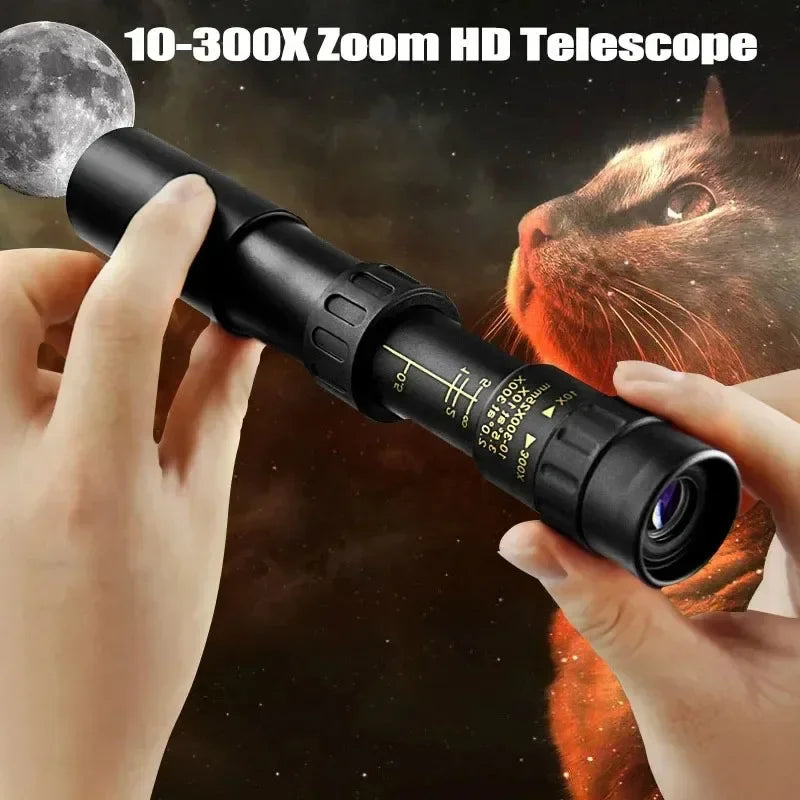 Télescope Zoom 10-300x40 HD 4K, jumelles portables solides, monoculaires professionnelles longue portée, BAK4-Prisms pour la chasse et le Camping