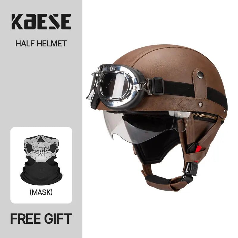 Motorcycle Half-Face Vintage Helmets Men Women Unisex Scooter Summer Helmet Black Brown DOT Approved Helmet