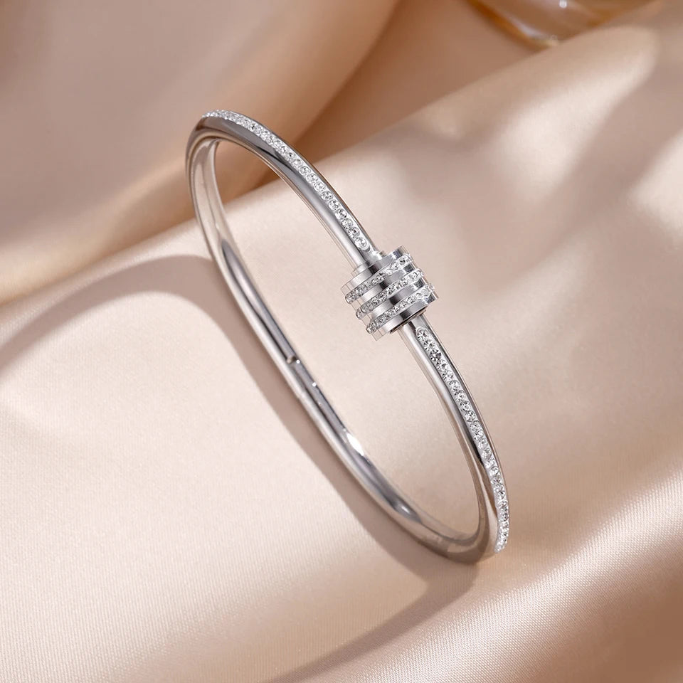 ZAKOL 5/1 Pcs Set Stainless Steel Bracelet with Sparkling Zirconia Inlaid for Women Stackable Bracelets Fashion Non-Fading Jewelry Gift