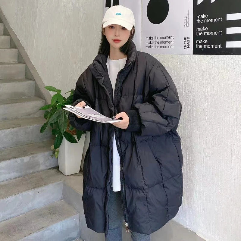 Manteau d'hiver décontracté en coton pour femme, coupe ample coréenne, longueur moyenne, style Hong Kong, vêtement d'extérieur tendance