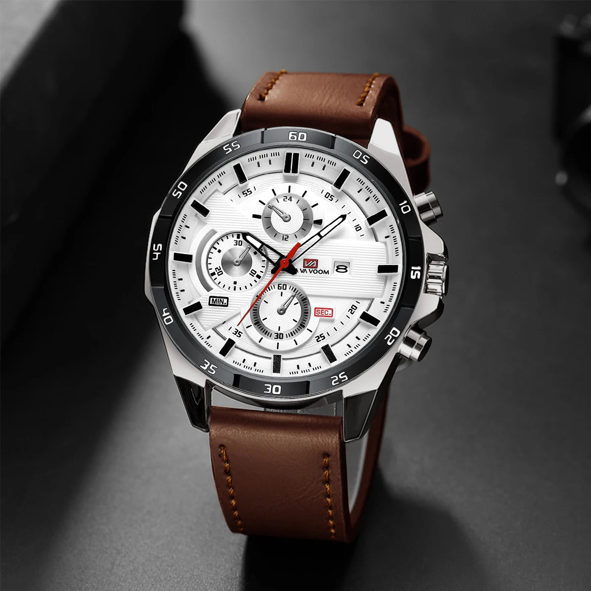 Montre à quartz en cuir pour homme, style sport, grand, décontracté, mode, original, noir, rose, or, calendrier, 46mm