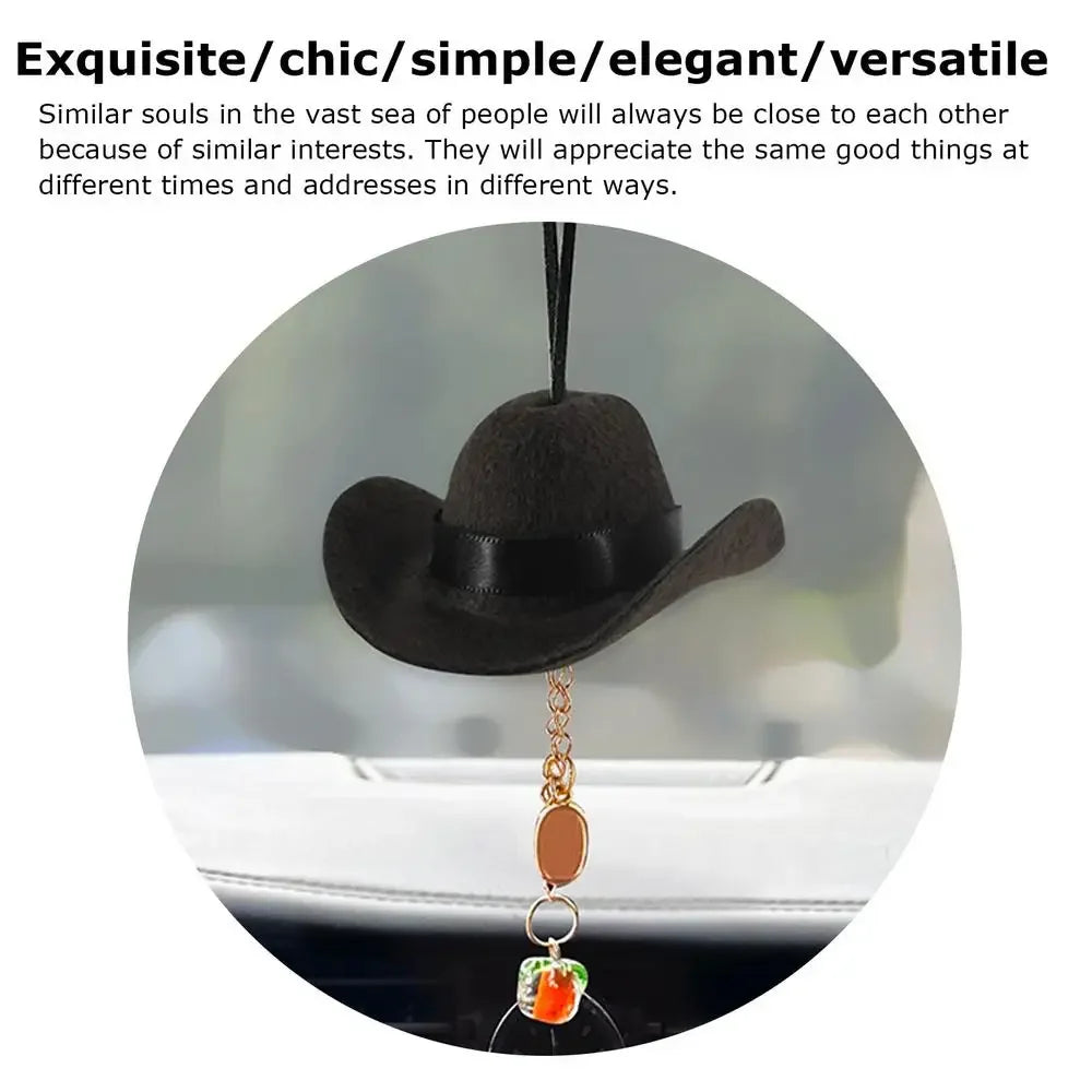 Ornement de voiture de chapeau de cowboy mignon – Décor pendentif en tissu pour femmes et hommes, accessoire intérieur automobile amusant pour voyage sur route
