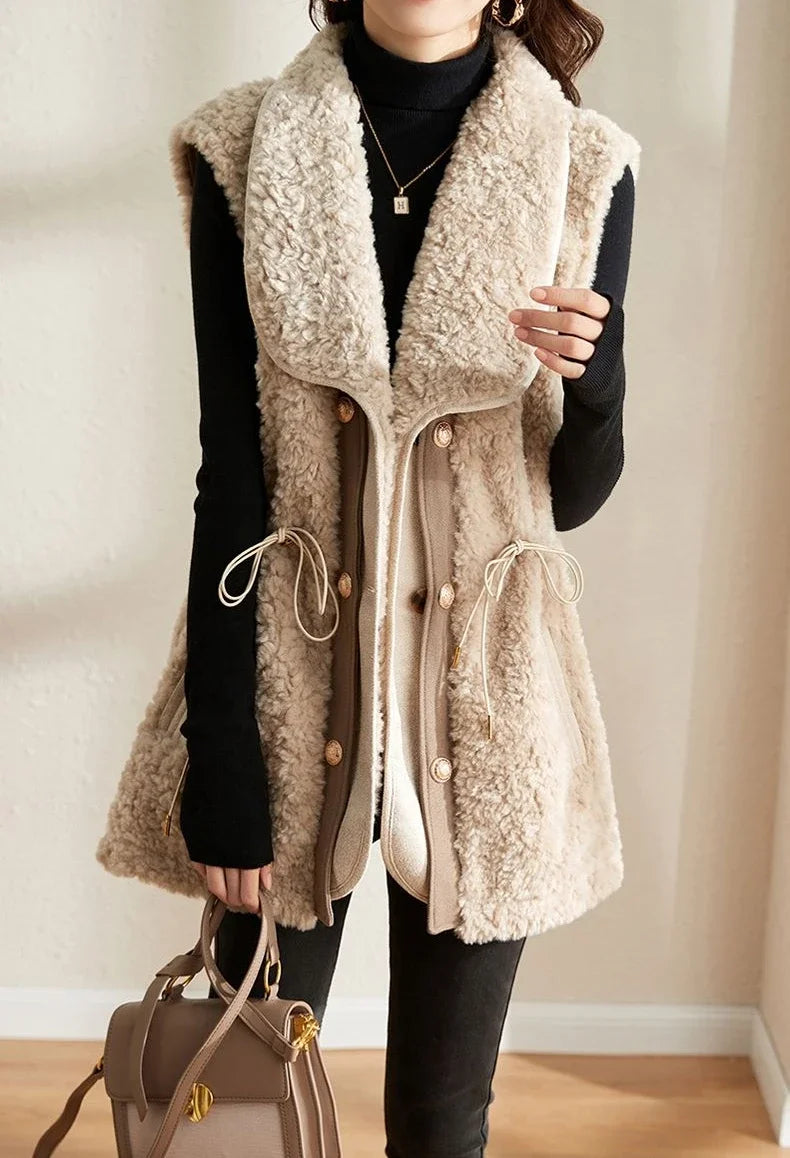 Chalecos de piel de cordero para mujer, Wstring de proximidad, chalecos elegantes de otoño para mujer, nueva colección