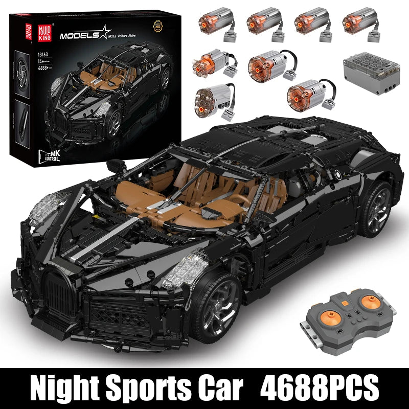 Mould King 13163 Juguetes de coche técnico MOC negro La Voiture Noire, bloque de construcción, coche deportivo de montaje, ladrillo, regalo de Navidad para niños
