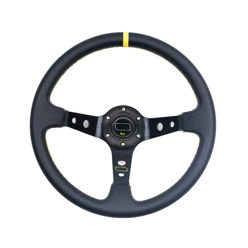 Volants universels de course en aluminium pour voiture, 14 pouces, 350mm, daim/PVC/PU, volant de Sport à la dérive de maïs profond avec Logo
