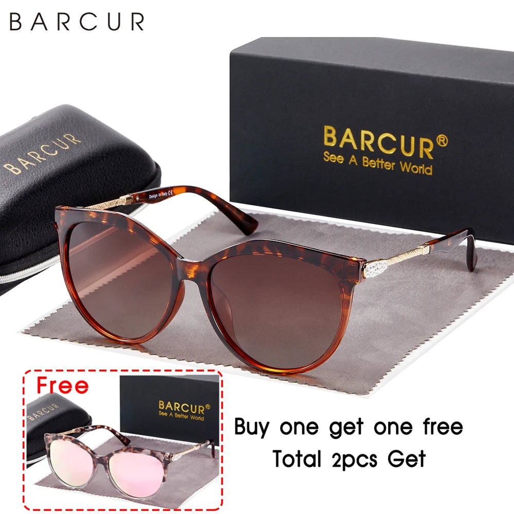 BARCUR-Gafas de sol polarizadas ojo de gato para mujer, redondas, degradadas, Oculos
