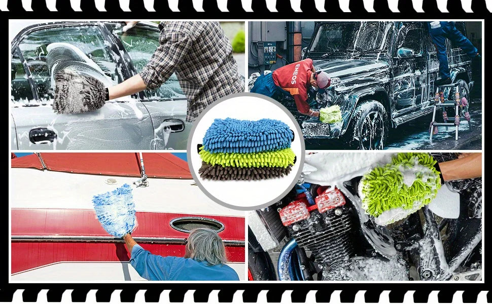 Guantes de lavado de coche de microfibra de chenilla, limpieza de arañazos, cuidado sin pelusa, manoplas suaves, plumero para vehículos de motor, accesorios para motor