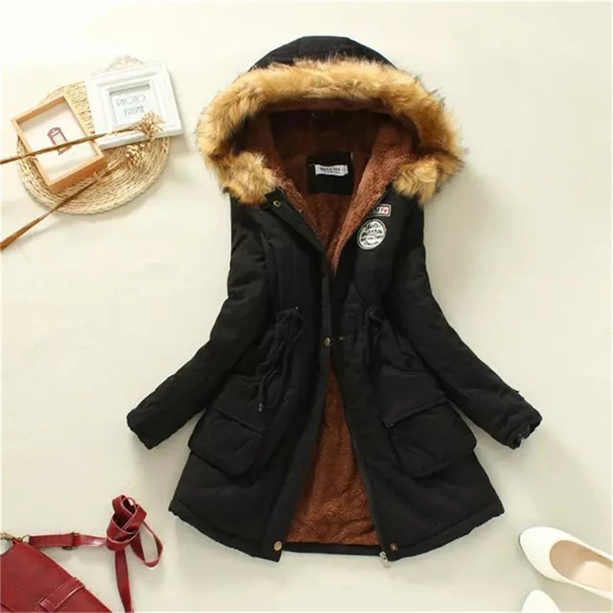 Chaqueta de invierno con capucha forrada de lana para mujer, abrigo cálido acolchado con cordón, Parkas coreanas informales, ropa de calle abullonada