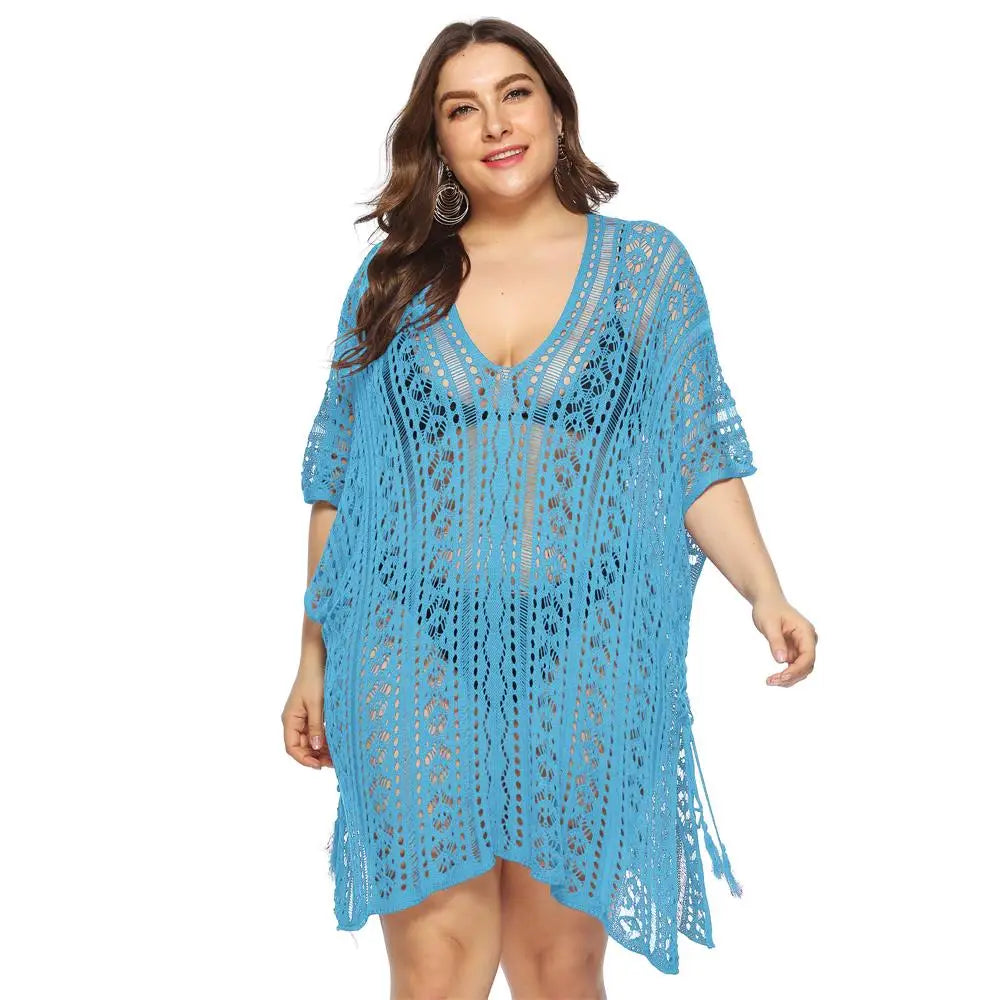 Grande taille Robe De Plage tunique maille unie Bikini couvrir maillot De Bain vêtements De Plage amples maillots De Bain pour les femmes Robe Robe De Plage