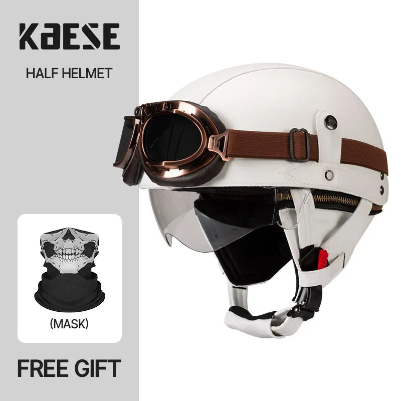 Motorcycle Half-Face Vintage Helmets Men Women Unisex Scooter Summer Helmet Black Brown DOT Approved Helmet