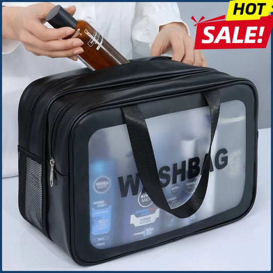 Double transparent PU makeup bag, wet and dry separation, portable wash bag, cosmetic storage bag, travel, fitness, swimming essentials