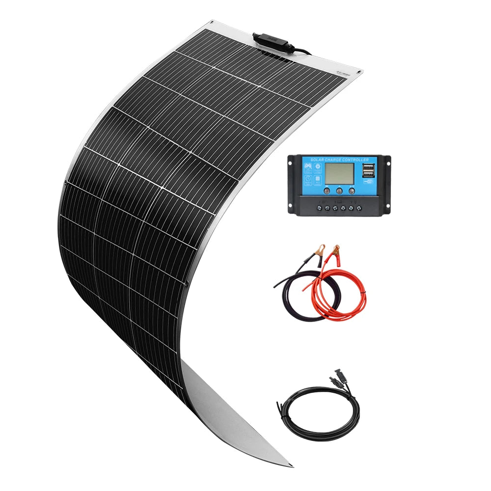 Panneau solaire souple 120W 12V monocristallin — semi-flexible, camping-car, van, bateaux, surfaces inégales