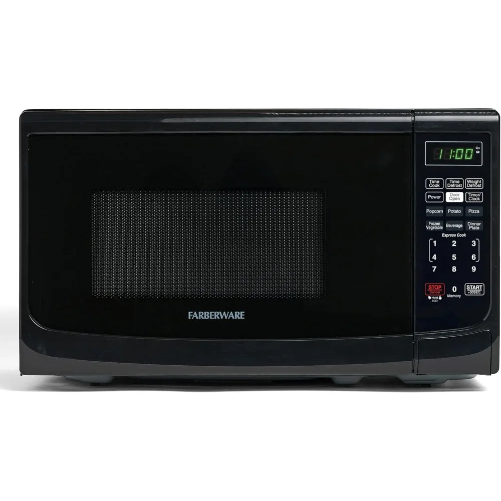 0.7 pies cúbicos Horno microondas de encimera – 700 W de potencia, programas de cocción automáticos, función de descongelación, fácil limpieza y bloqueo de seguridad para niños - Negro