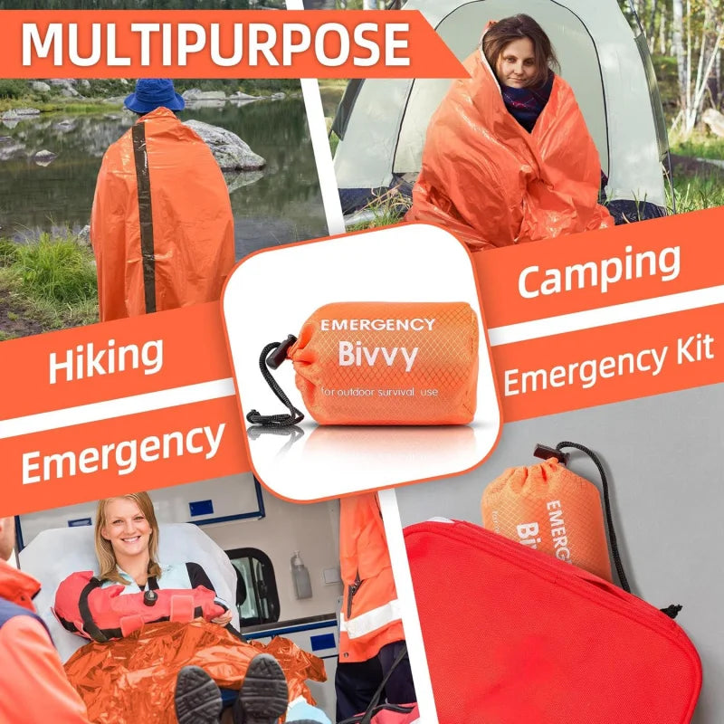Sac de couchage d'urgence, couverture de survie, sac bivouac thermique en Mylar, abri léger, imperméable et portable pour le camping et la randonnée