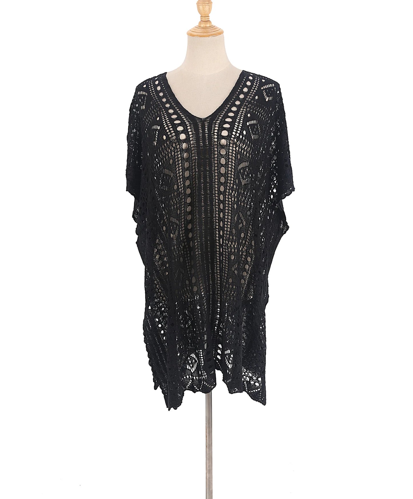 Robe tunique longue crochet blanc tricoté — plage, paréo, bikini, cache-maillot, 2025