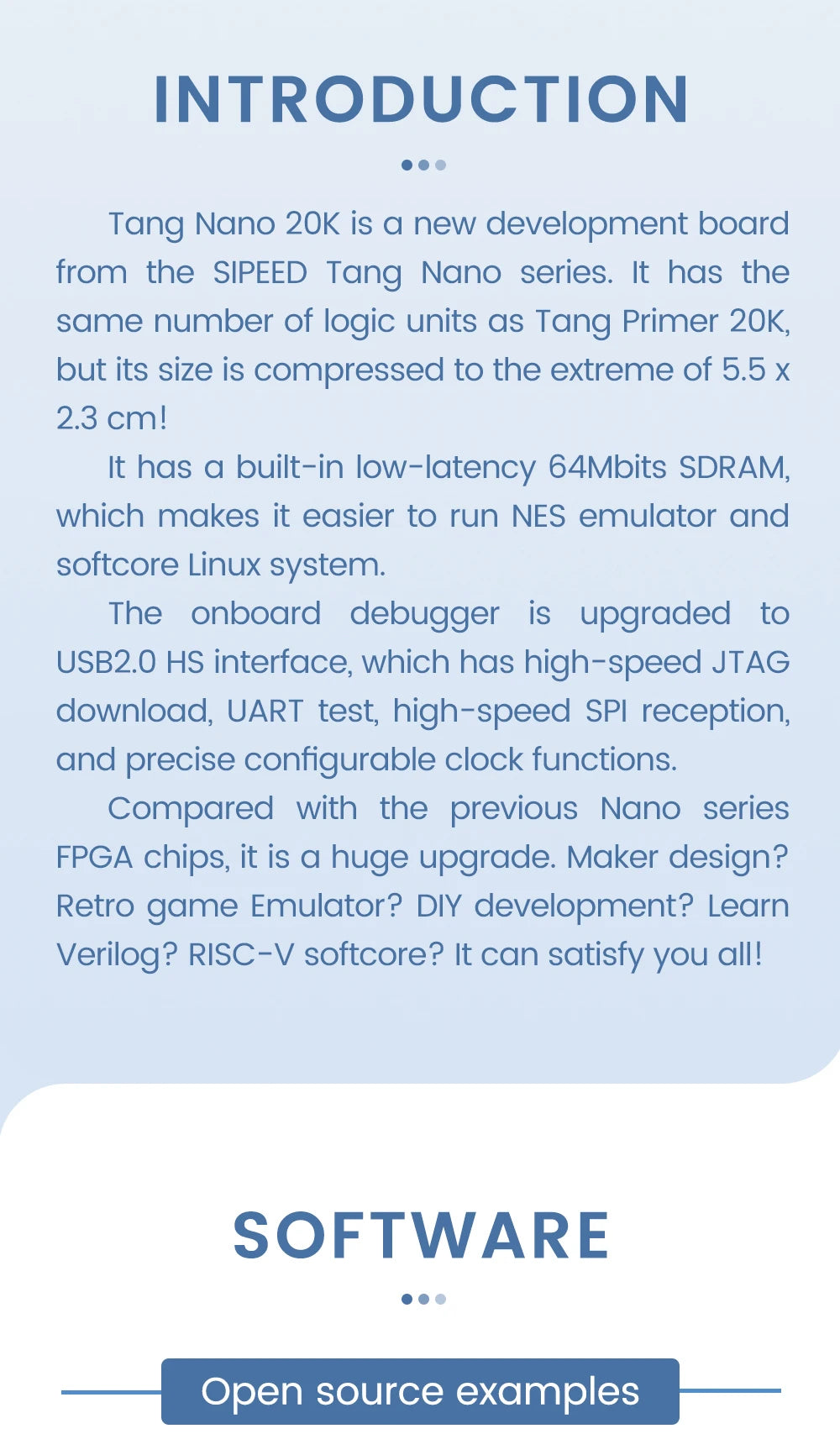 Carte de développement FPGA Sipeed Tang Nano 20K, lecteur de jeu rétro RISCV Linux