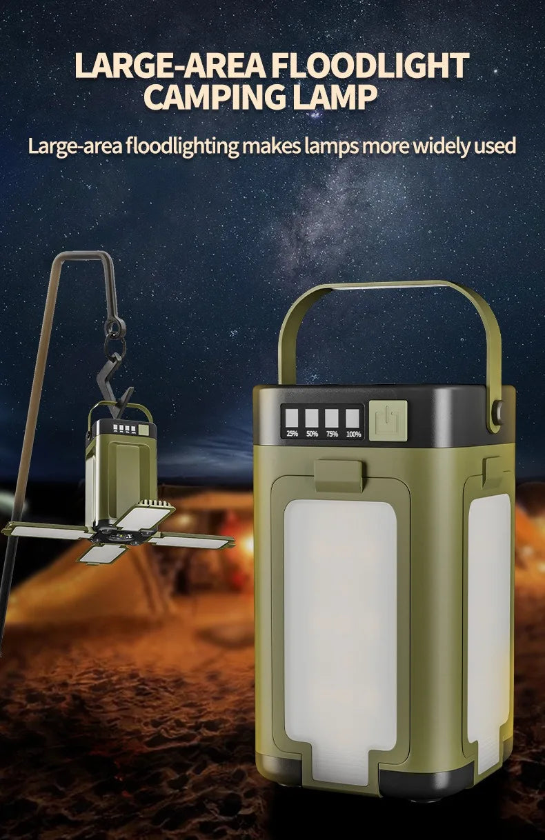 Lanterne de camping pliable multifonctionnelle à 4 feuilles, rechargeable par énergie solaire, grande capacité, lumière d'urgence portable pour l'extérieur