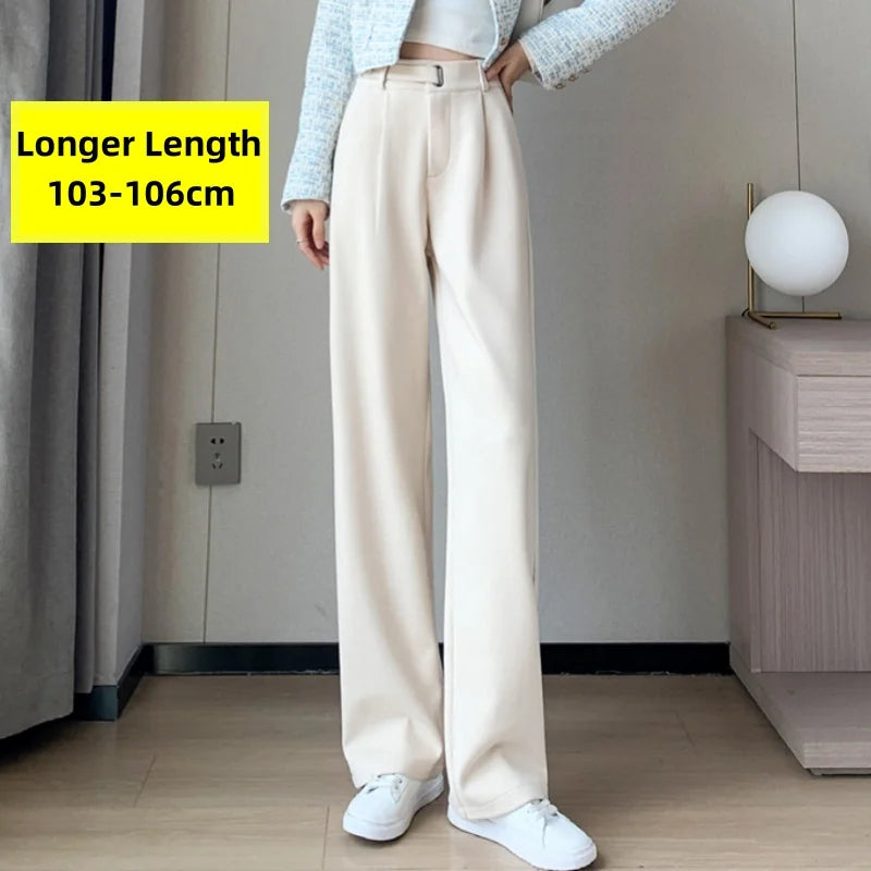 Pantalon en laine épais à jambe large pour femmes — décontracté, taille haute, bouton, chic, automne-hiver 2025