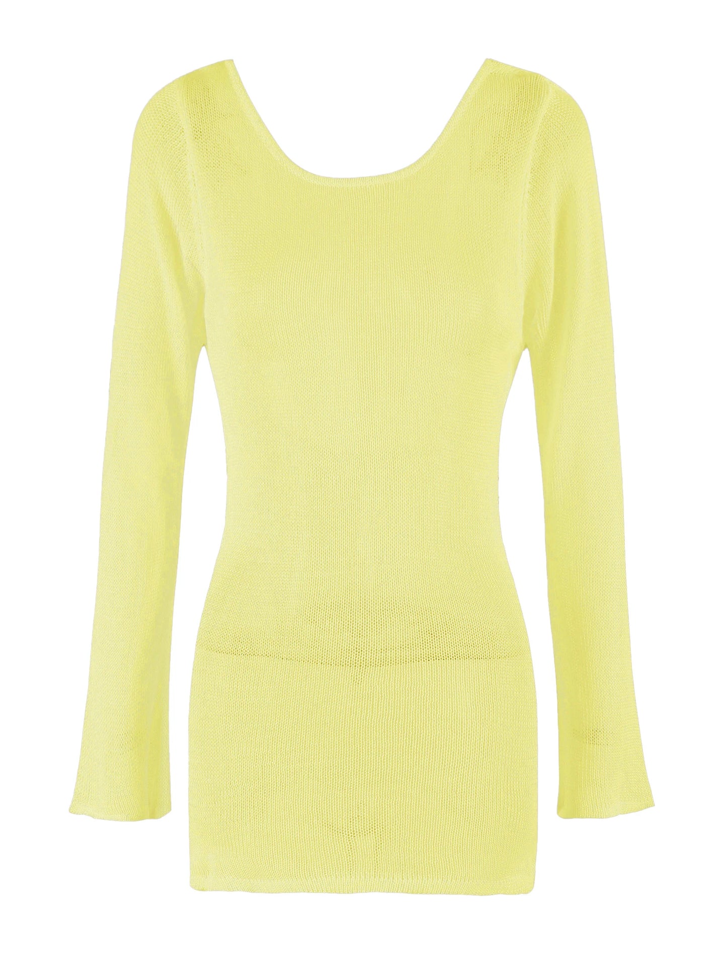 Robe de plage en tricot transparent pour femmes, dos nu, manches cloche, couleur unie, coverups de bain, élégante, col rond, mini, été, 2025, K98