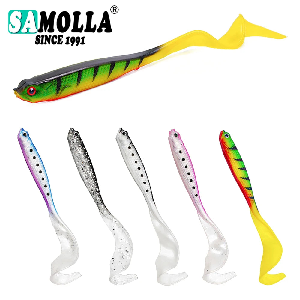 4 Pcs/lot Soft Worm Baits, Long Tail Bass Lures, Realistic Fishing Lure 4 Pieces Fishing Lure Jigs Wobblers 12.5cm 55g Shad T-tail