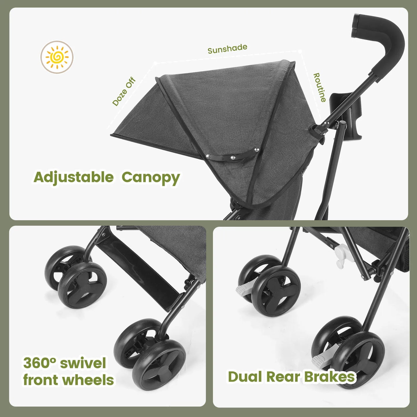 Lightweight, high-view folding baby stroller, can sit or lie down, four-wheel shock-absorbing portable travel stroller