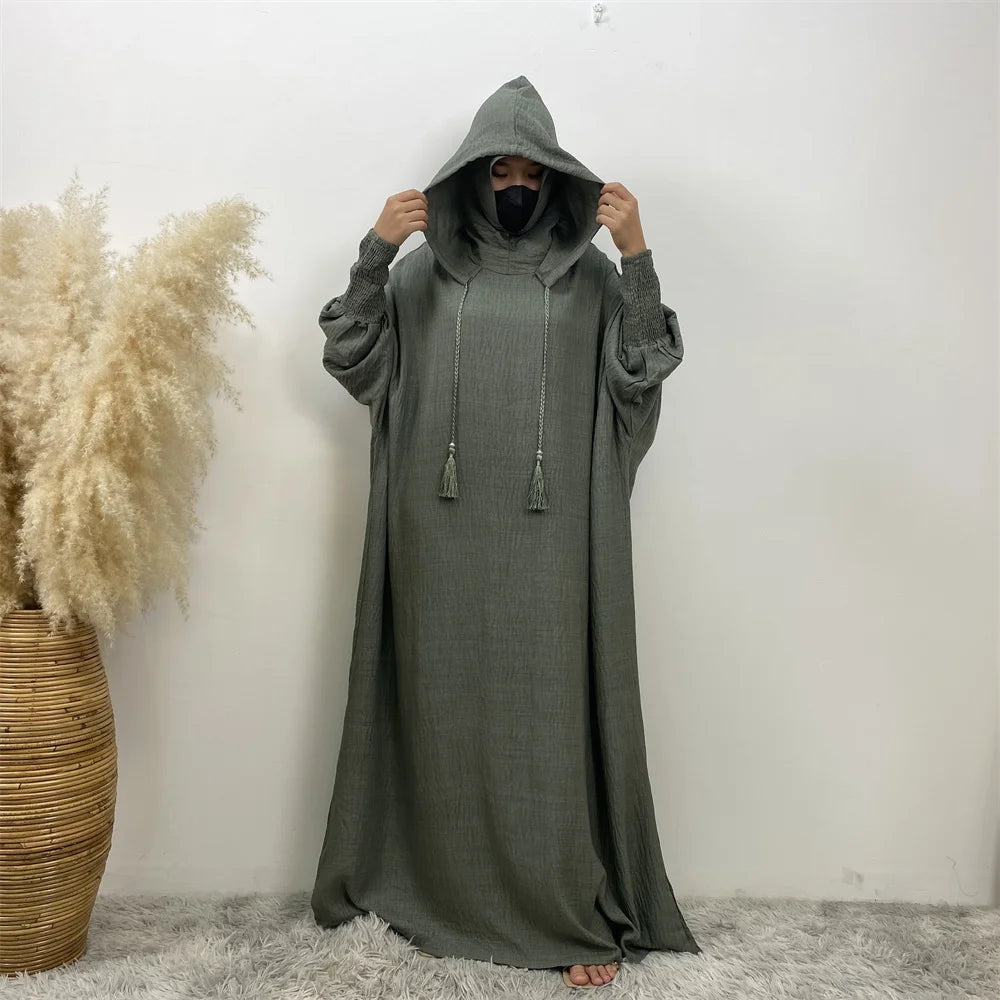 Femmes 12 couleurs Abayas musulman Ramadan vêtements de prière avec capuche Jalaba solide décontracté manches chauve-souris Robe arabe Eid Djellab