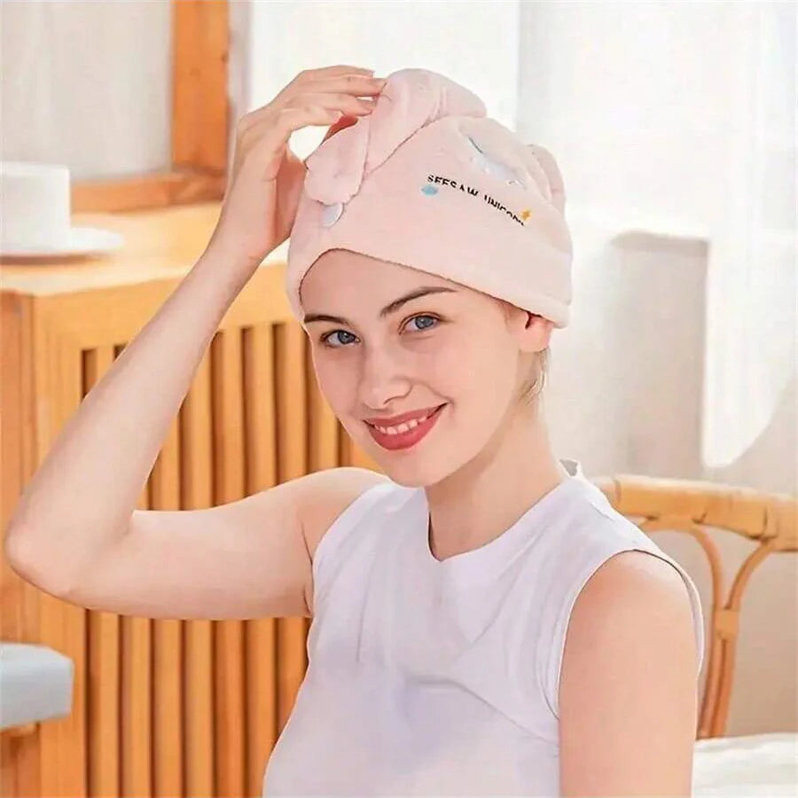 Bonnet de séchage de cheveux de Style brodé, serviette de cheveux épaisse en molleton de corail pour salle de bain, bonnet de douche absorbant à séchage rapide pour femmes, 1 pièce