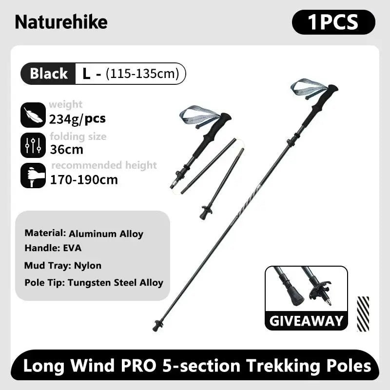 Naturehike – bâtons d'escalade ultralégers, pliables, pour l'extérieur, en Fiber de carbone, à verrouillage rapide