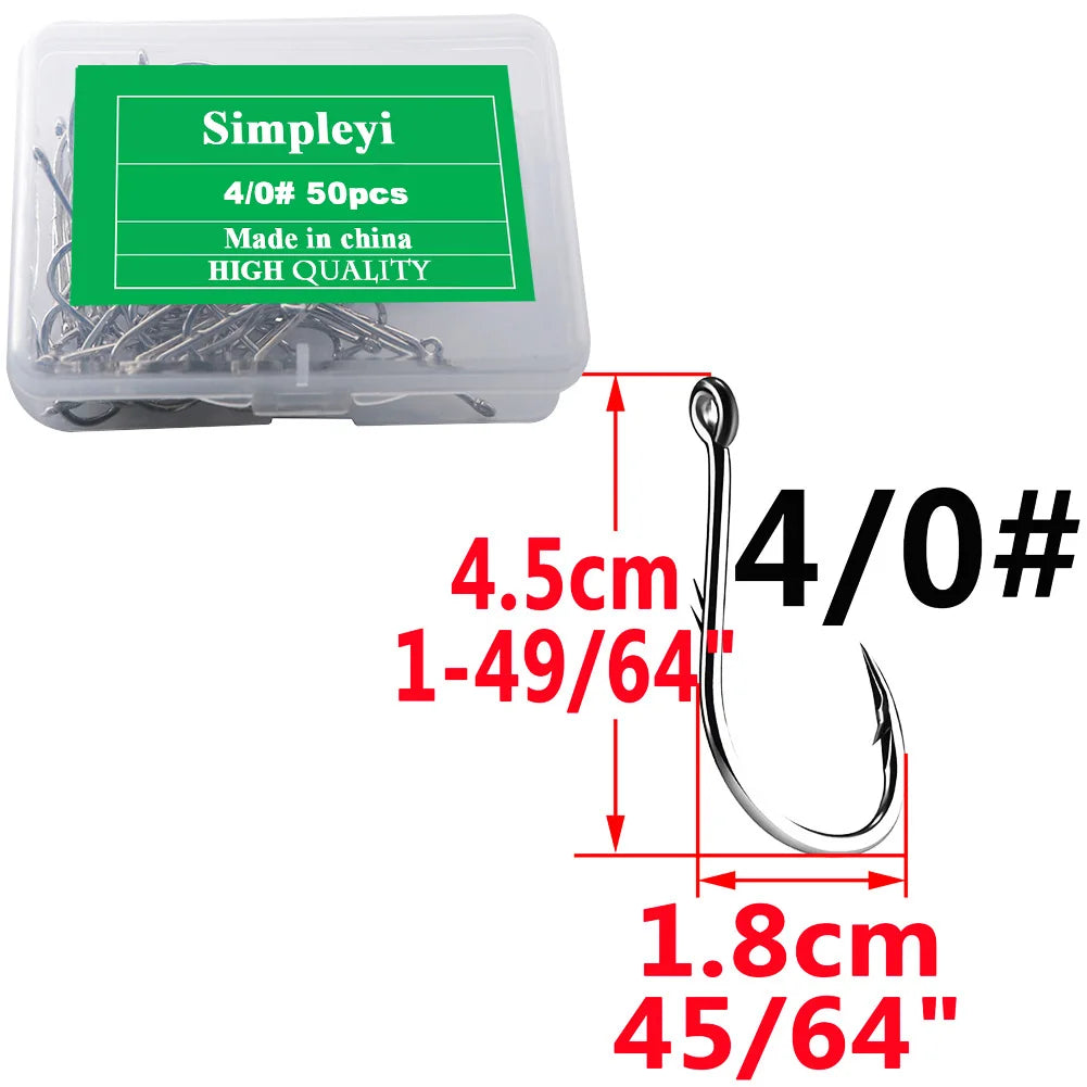 Anzuelos de pesca de acero con alto contenido de carbono, con púas, juego de anzuelos circulares individuales, lombriz marina, carpa, accesorios de pesca con mosca, anzuelo, 50 piezas por caja