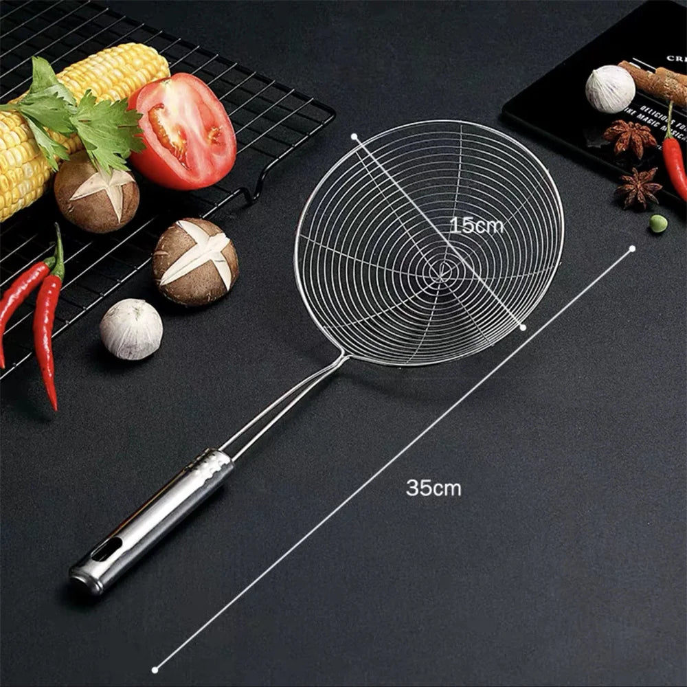 Fine Mesh Stainless Steel Skimmer Spoon, Multifunctional Spider Strainer with Long Handle for Frying Cooking and Noodle Sieve