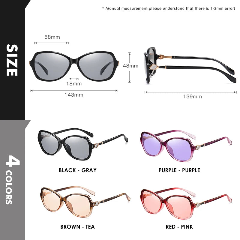 LIOUMO - Stylish Crystal Women's Sunglasses, Polarized, Photochromic, Luxury, Chameleon Effect, Women's Sunglasses