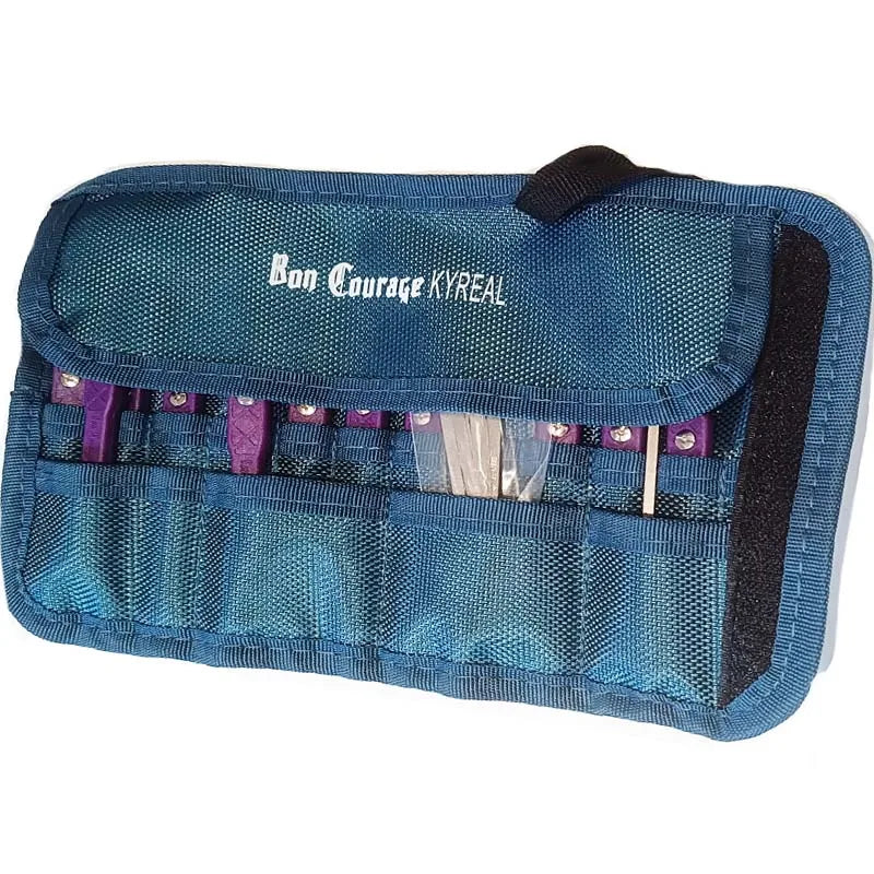 Outil de serrurier professionnel — 11 crochets en acier inoxydable 0,4mm, manche bleu-violet