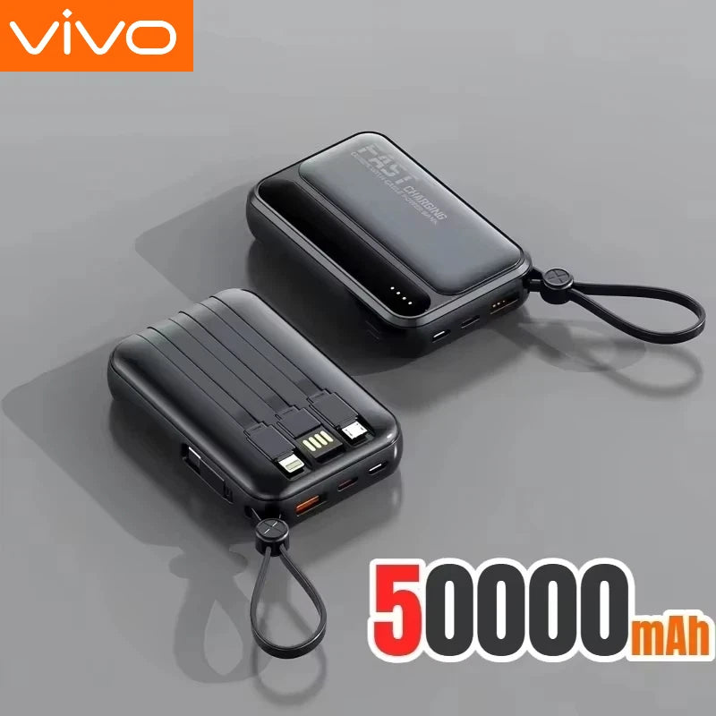 Banque d'alimentation VIVO 500000mAh, grande capacité, charge ultra-rapide, batterie externe portable, 4 câbles intégrés pour tous les téléphones