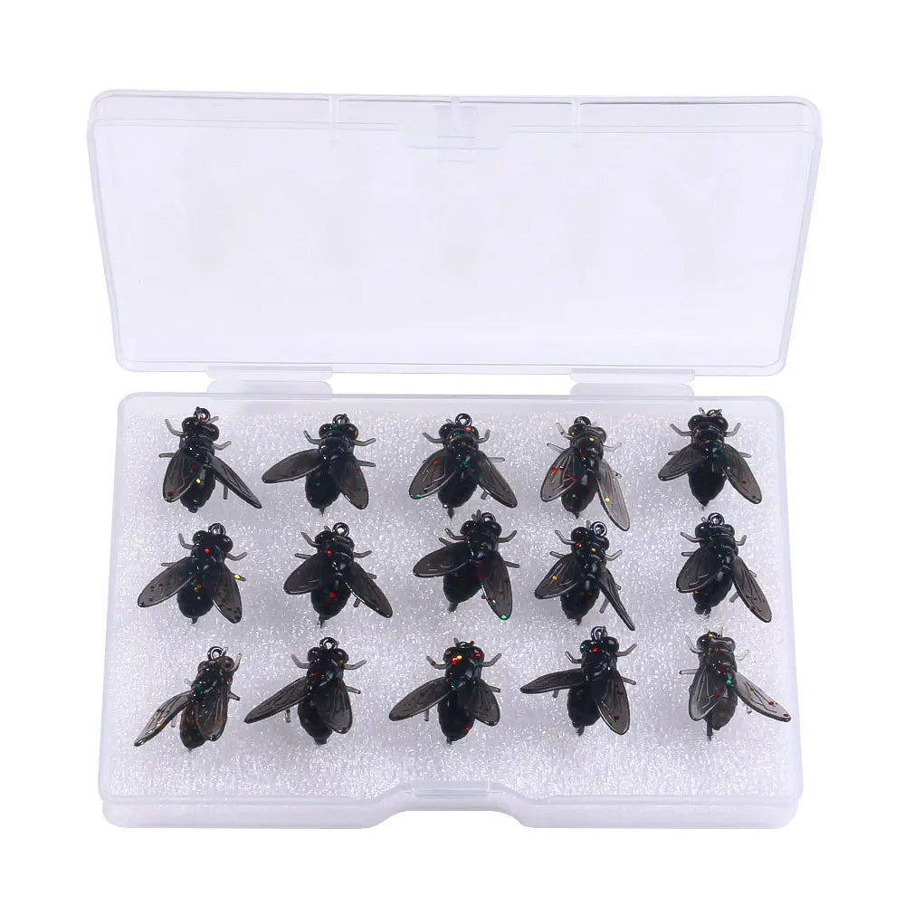15pcs Box Kit Fishing Lure Stream Soft Bait Simulation Flies Insects Baits Small Fish Catch Artificial Lures Pike Carp Bass BAIT