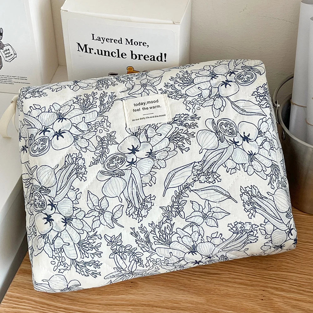 Sac Cosmétique Vintage Fleurs Femme — Trousse Maquillage Voyage Matelassée