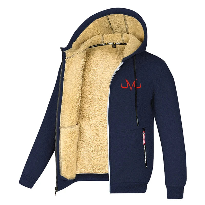 Men's Printed Sherpa Fleece Lined Jackets, Plush Winter Warm Coats with Zipper Pockets, Full-Zip Hooded Sweatshirt, Outdoor Outfits