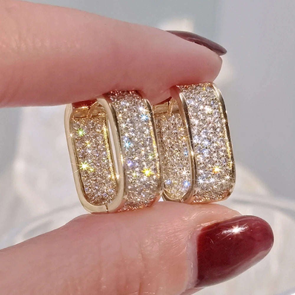 Huitan Bling Bling CZ pendientes para mujer de lujo color oro/plata moda contraída señora pendientes envío directo joyería