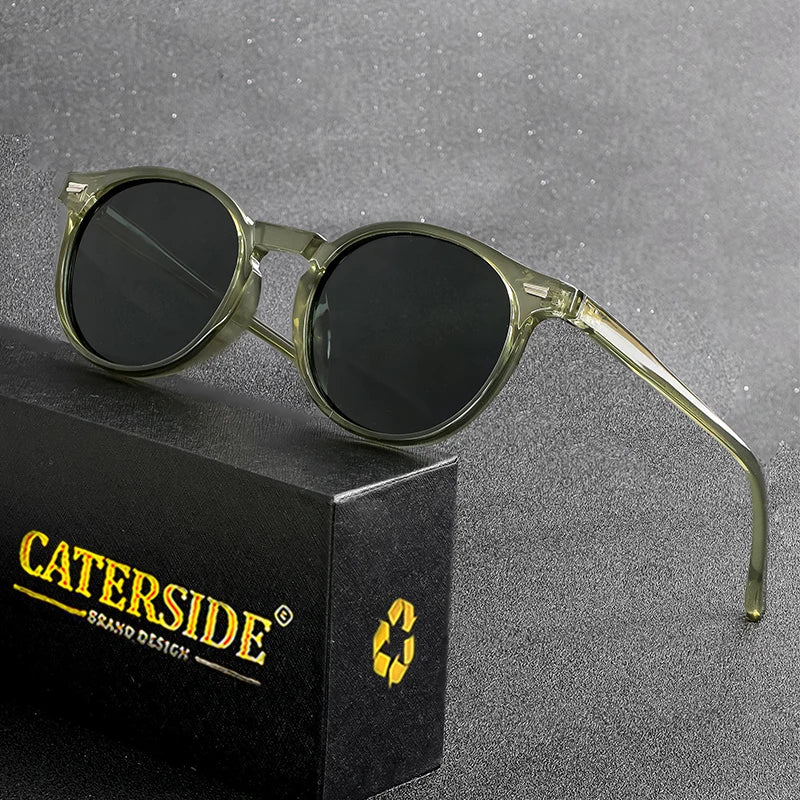 CATERSIDE Polarized Retro Round Sunglasses for Men and Women, TR90 / Acetate, Vintage Style, for Driving and Travel