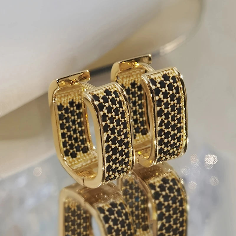 Huitan Bling Bling CZ pendientes para mujer de lujo color oro/plata moda contraída señora pendientes envío directo joyería
