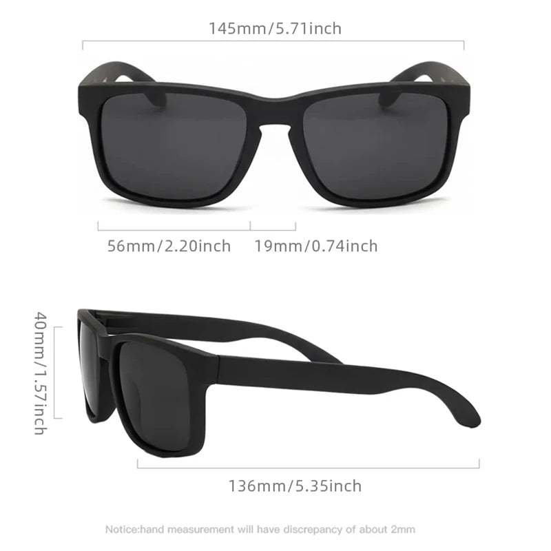 Lunettes de soleil polarisées carrées classiques pour hommes et femmes, Vintage, en plastique, élégantes, noires, pour Sports de plein air, UV400