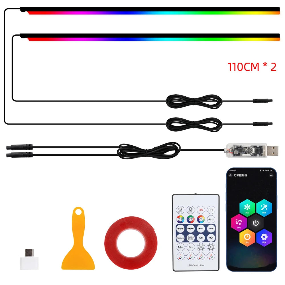 Lumières d'ambiance Led 18 en 1 pour voiture, symphonie, application Bluetooth, banderole de couleur RGB 214, bande acrylique ar