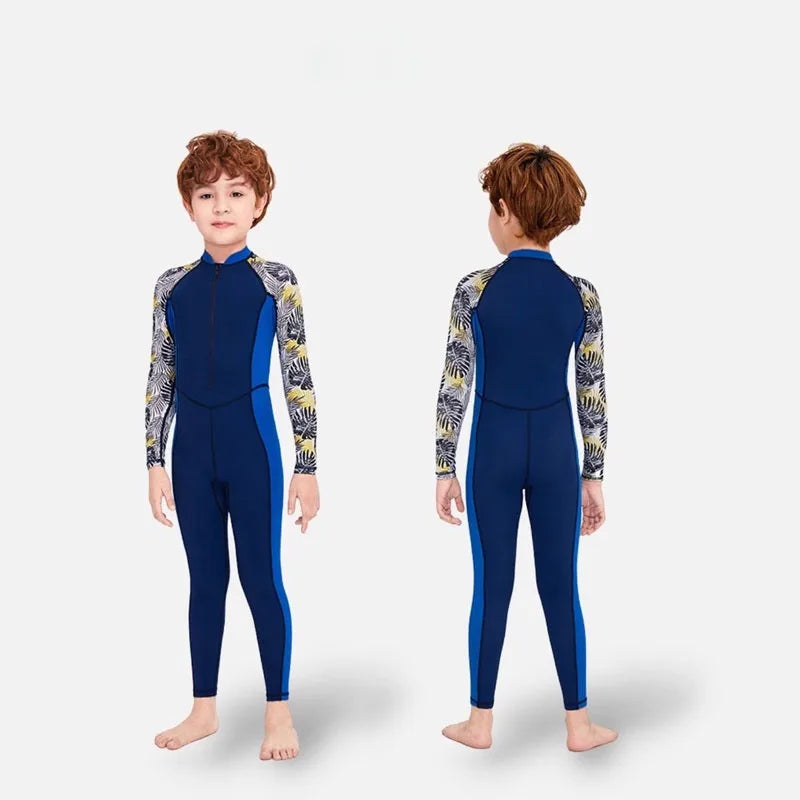Maillots de bain une pièce pour enfants, maillot de bain pour garçons, manches longues, Protection solaire (y compris les bonnets de bain)