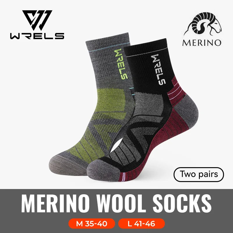 WRELS 1/2/3 paires chaussettes en laine mérinos thermique chaud hiver haute élastique épais chaussettes de randonnée Absorption d'humidité chaussettes de sport en laine