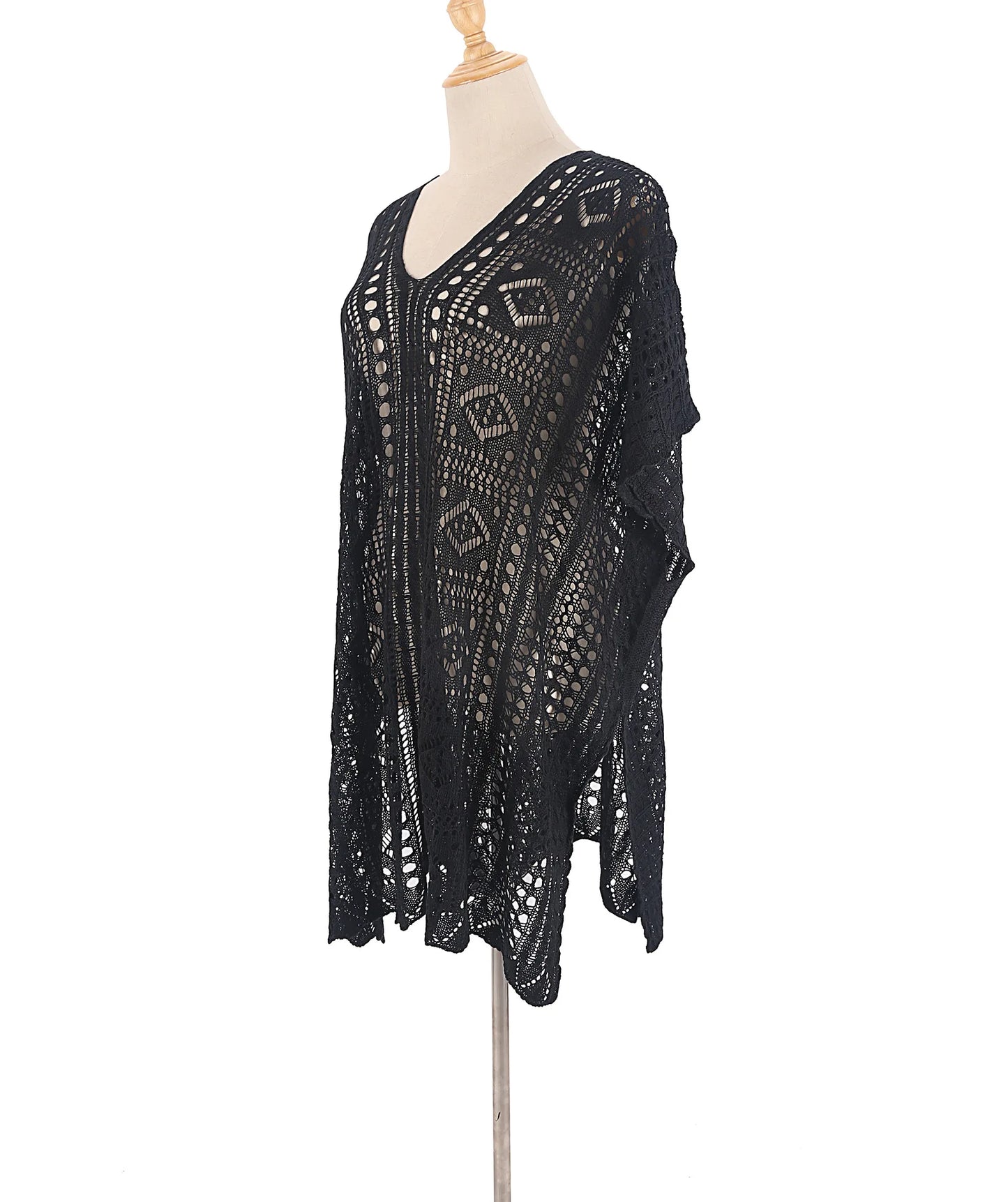Robe tunique longue crochet blanc tricoté — plage, paréo, bikini, cache-maillot, 2025