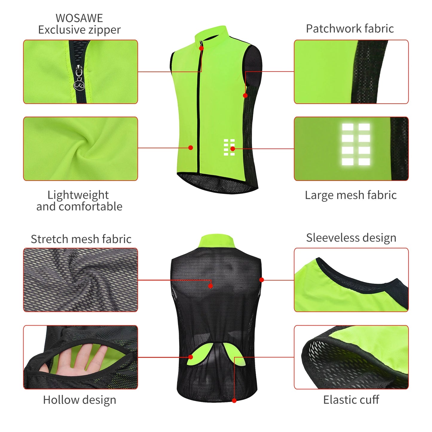 Gilets de cyclisme nuit sécurité pour hommes — sans manches, sport, VTT, vêtements vélo route