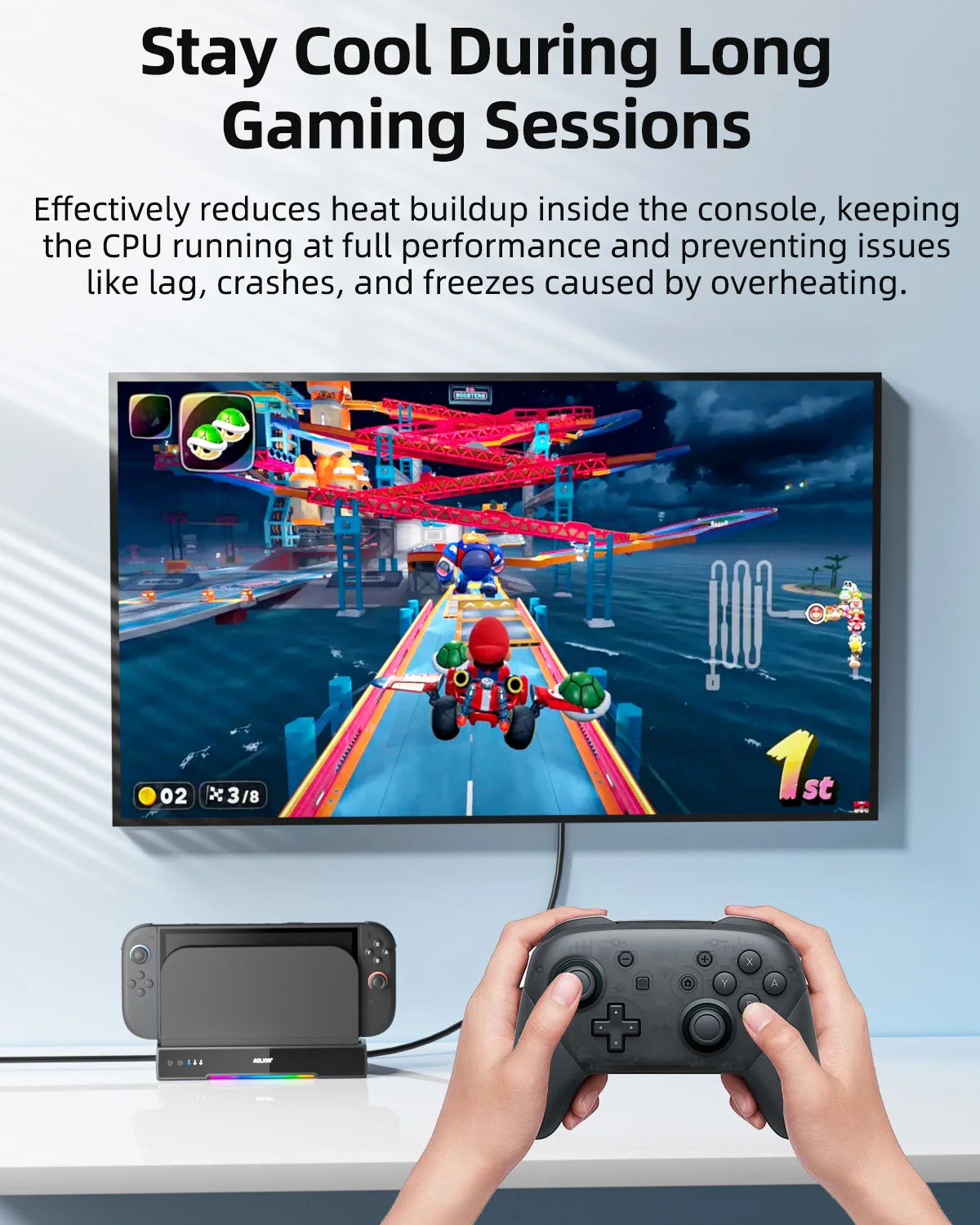 Aolion para Switch 2 Base RGB Ventilador de refrigeración HUB portátil Base de expansión Soporte de pared con NGC para accesorios de Switch 2