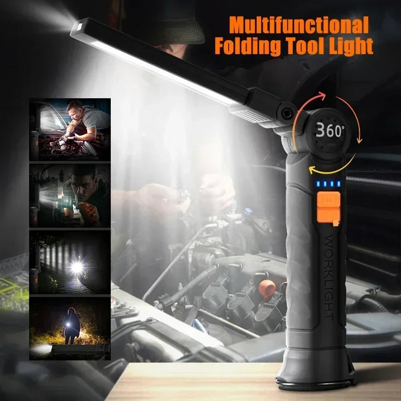 Lampe de Poche LED COB Portable, Rechargeable par USB, Lanterne Magnétique de Travail, avec Batterie spatirée, Torche de Camping