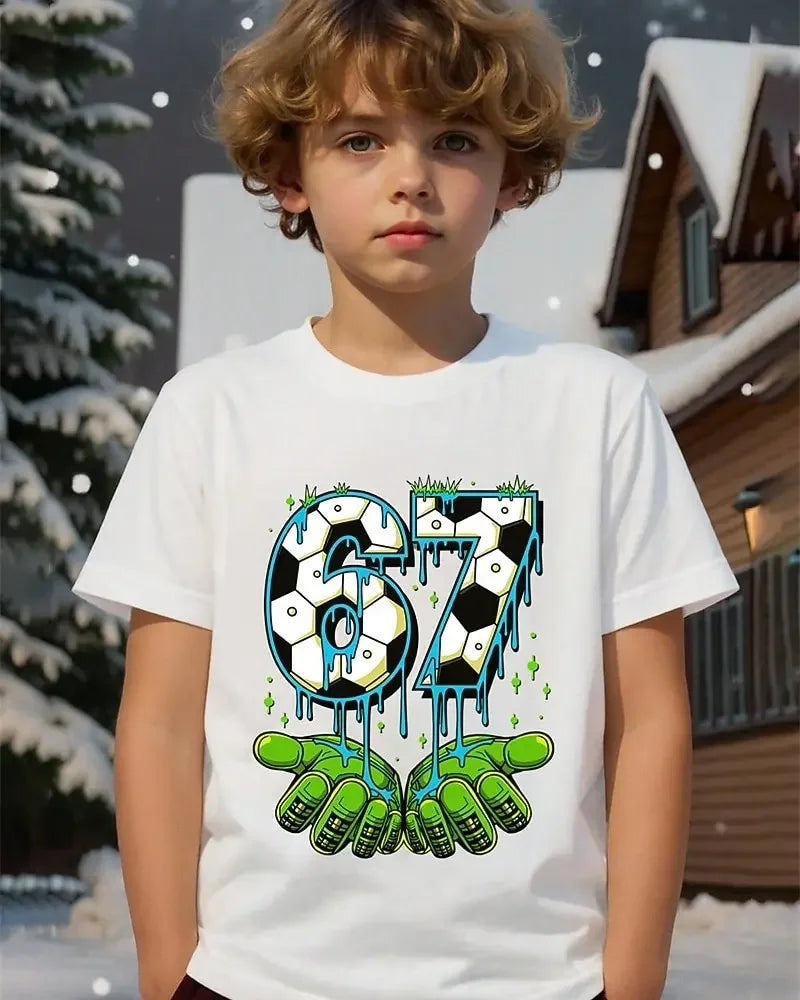 Nouveau T-shirt d'été 2026 pour garçons, motif 'Brain Rot 67 Six Seven' drôle, thème gamer et meme, pour parents et enfants, 6-7 ans, style Y2K