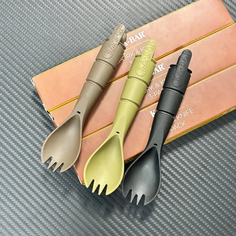 Mini ensemble de couverts tactiques EDC, outil multifonction d'extérieur, fourchette cuillère couteau Combo Camping randonnée équipement essentiel