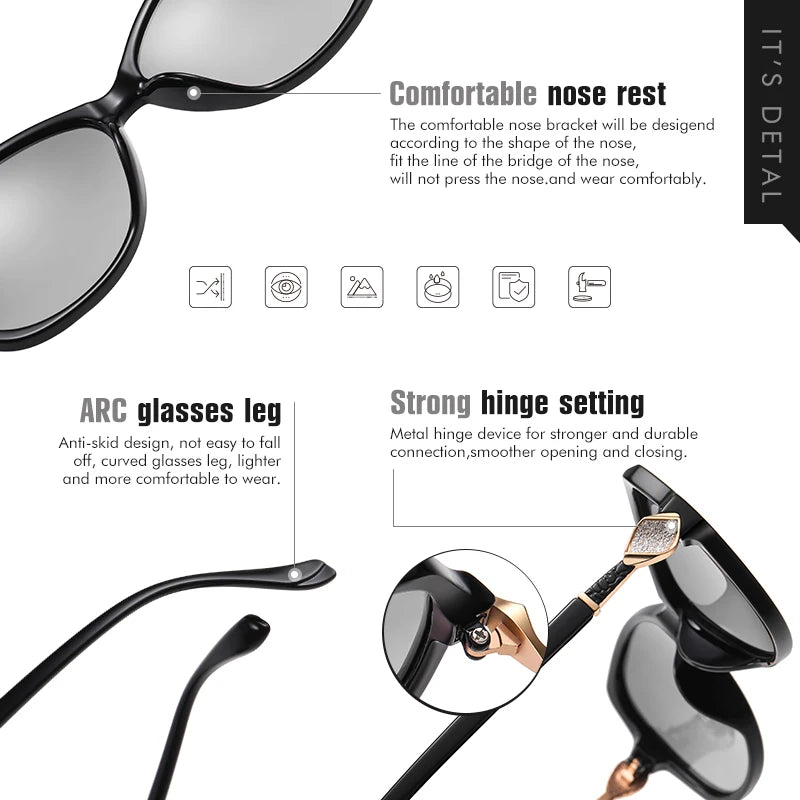 LIOUMO - Stylish Crystal Women's Sunglasses, Polarized, Photochromic, Luxury, Chameleon Effect, Women's Sunglasses
